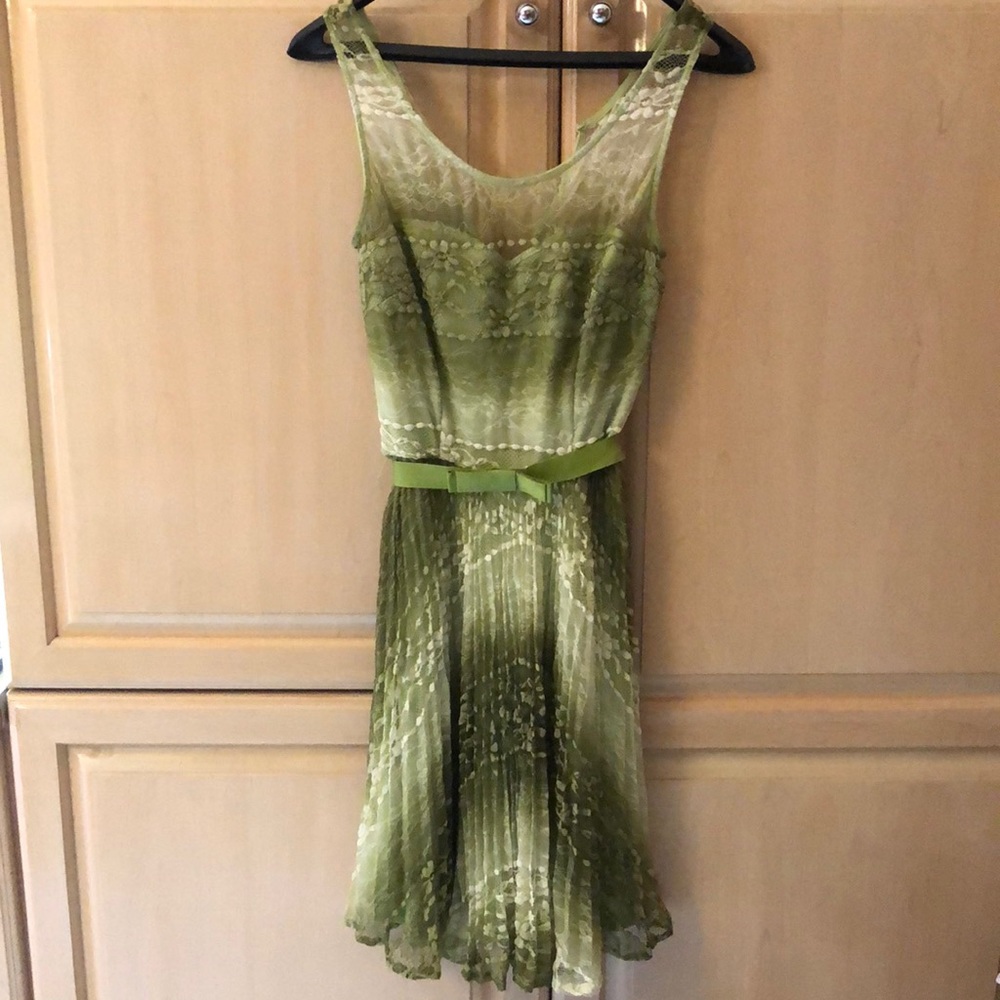 Betsey Johnson Ombré Green Fit&Flare Dress with Pleated Skirt